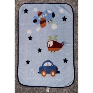 Parent's Choice Blue Baby Blanket Airplane Helicopter Car Stars Clouds 30" x 45"